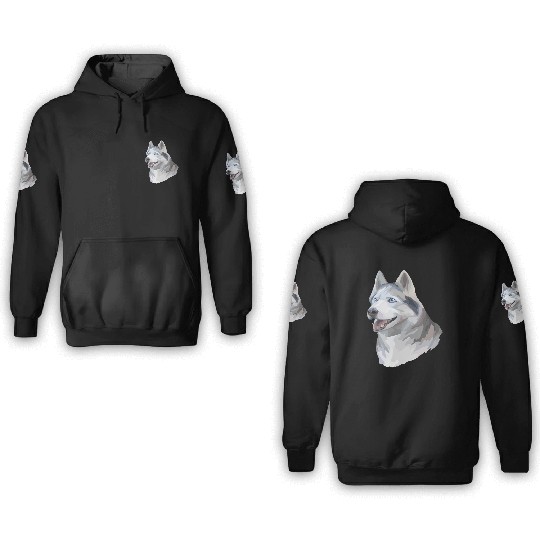 Cute Siberian Husky Dog Watercolor Painting 3D Hoodies