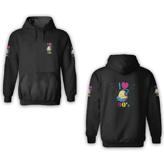 1990's 90s I Heart Nineties I Love the 90's Old 3D Hoodies