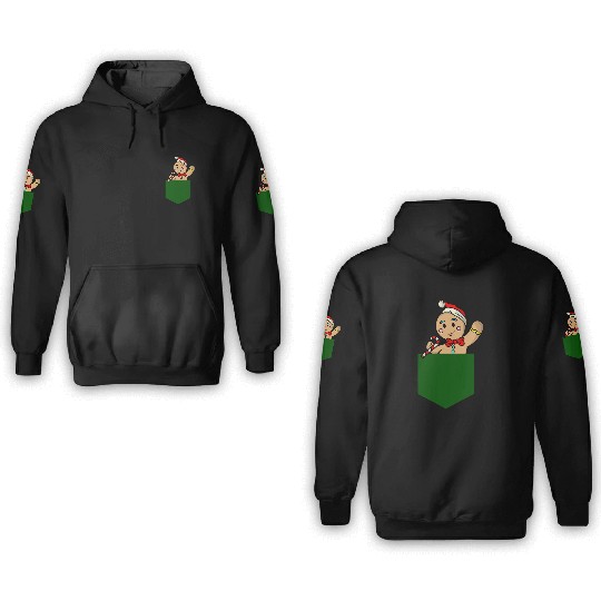 Christmas gingerbread man in breast pocket gift 3D Hoodies