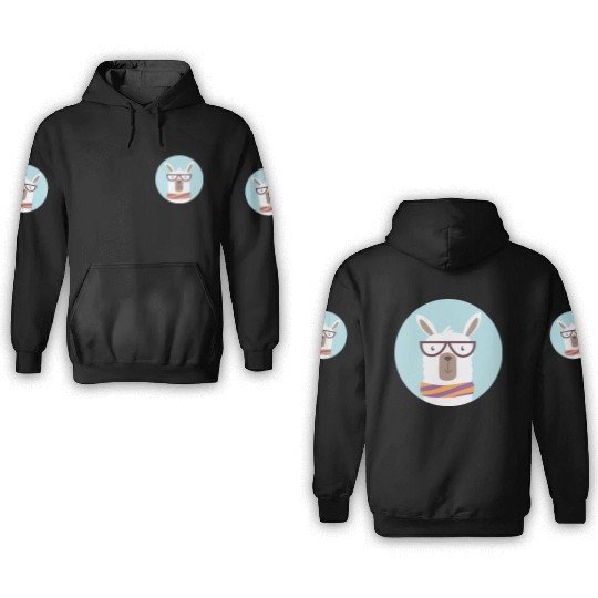 kawaii funny llama wearing glasses and feels cold 3D Hoodies