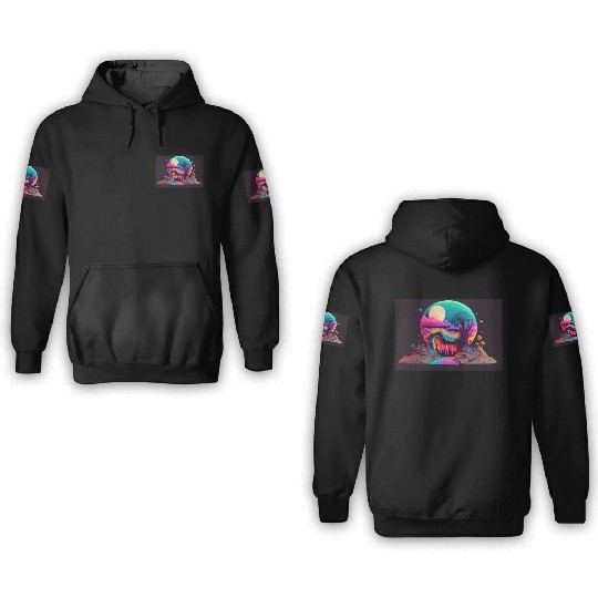 Spooky Full Moon Psychedelic Landscape Paint Drips 3D Hoodies