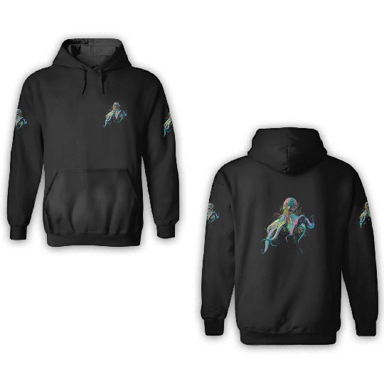 Colorful Inked Octopus Illustration 3D Hoodies