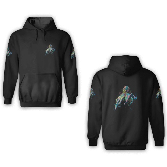 Colorful Inked Octopus Illustration 3D Hoodies