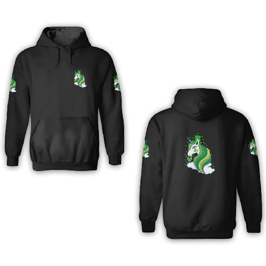 St Patricks Day Shamrock Unicorn Girls Irish Cool 3D Hoodies