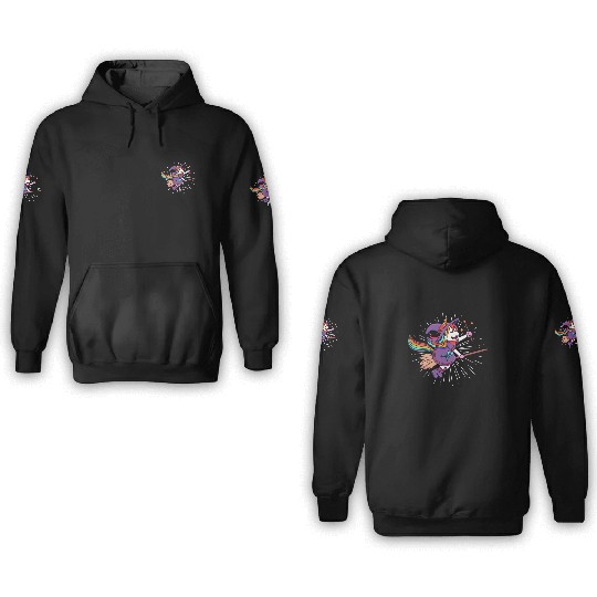 Unicorn Flying Unicorn Witch With Broomstick 3D Hoodies