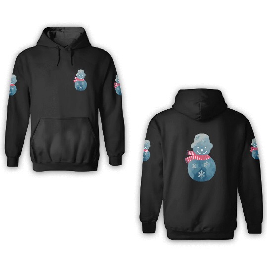 Snowman with pink scarf. 3D Hoodies