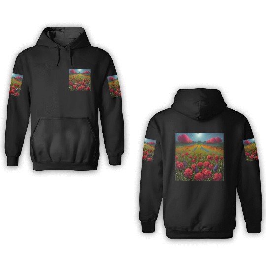 Beautiful Flowers along the Field Road Horizon 3D Hoodies