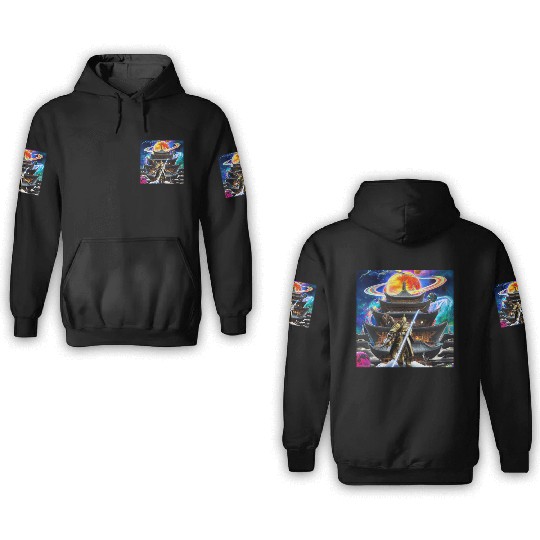 Painting of a warrior fighting in an alien world. 3D Hoodies