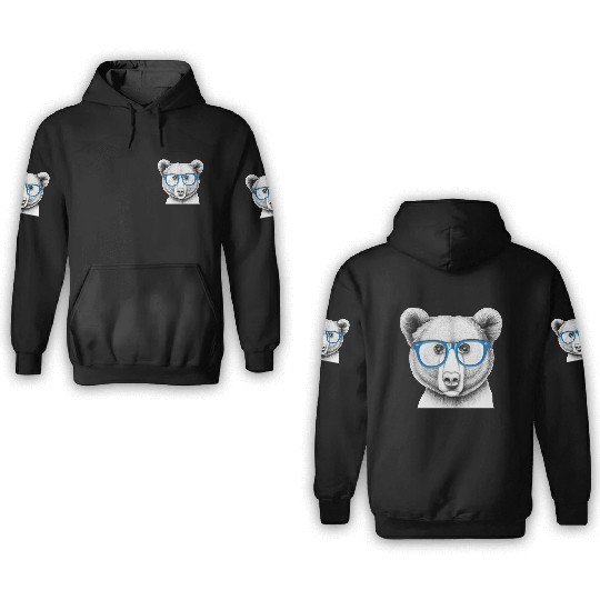 Bear with Blue glass 3D Hoodies