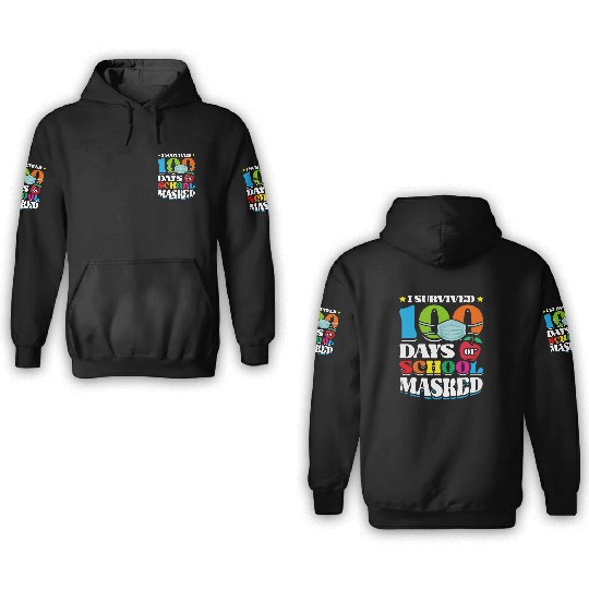 I Survived 100 Days Of School Masked Pupils Home 3D Hoodies