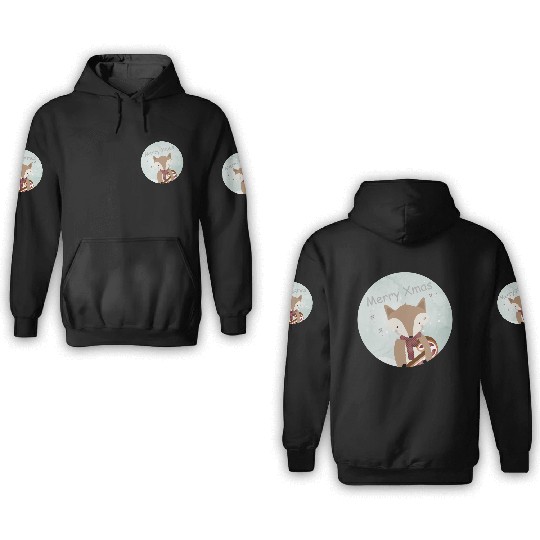 cute fox for Christmas with candy cane 3D Hoodies
