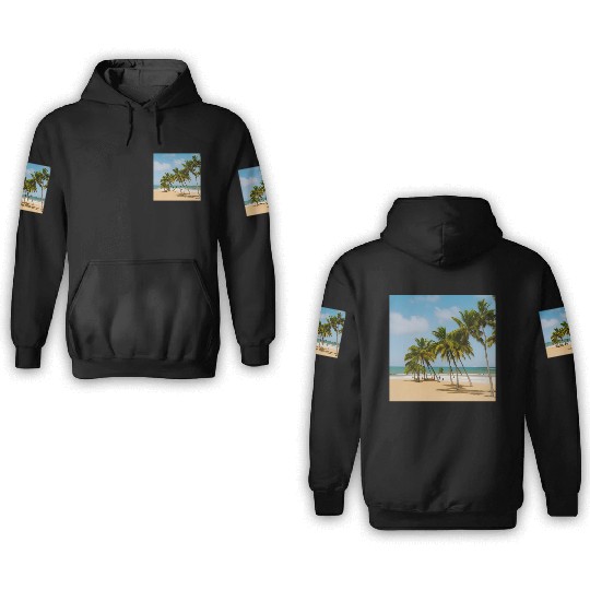 Calm beach with palm trees 3D Hoodies