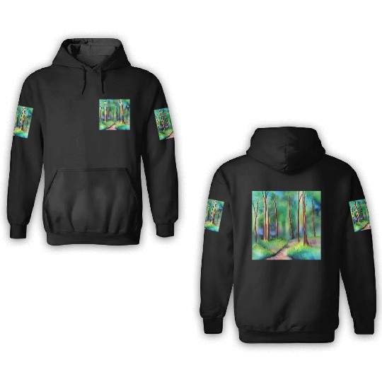 Watercolor Forest Road 3D Hoodies