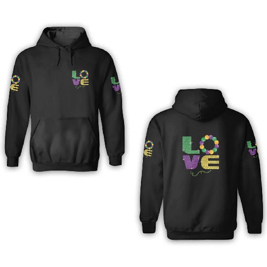 Love New Orleans Festival Parade Beads Mardi Gras 3D Hoodies
