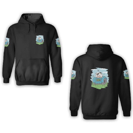 Cow eating grass tractor Cow eating grass tractor 3D Hoodies