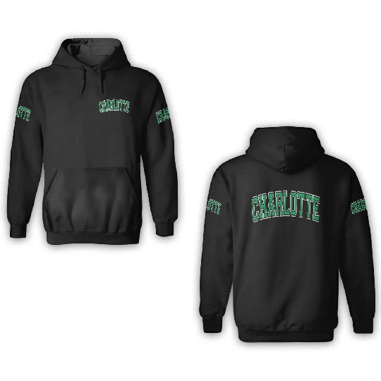 Charlotte Varsity Style Green Text 3D Hoodies