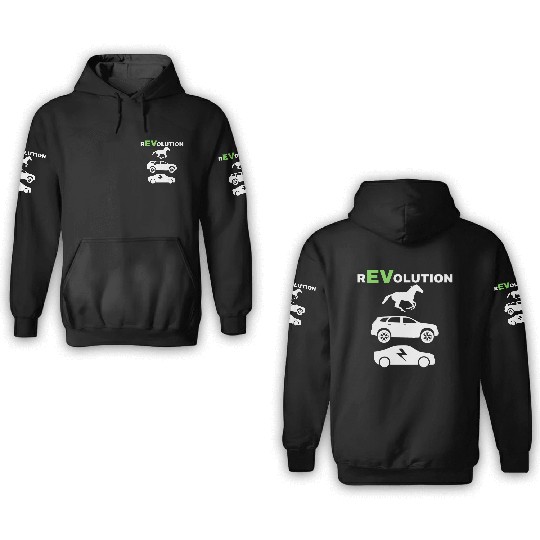 EV rEVolution with GREEN EV Text Horse SUV EV VERT 3D Hoodies
