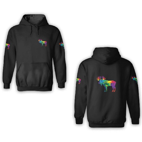 Moose Colorful Low Poly Art HUNTING Theme - Hunter 3D Hoodies