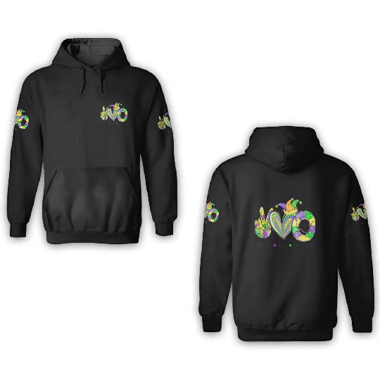 Peace Love King Cake Mardi Gras Men Women Kids 3D Hoodies