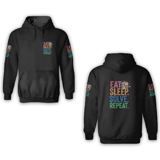 Eat Sleep Solve Repeat Math Speed Cubing Genie 3D Hoodies