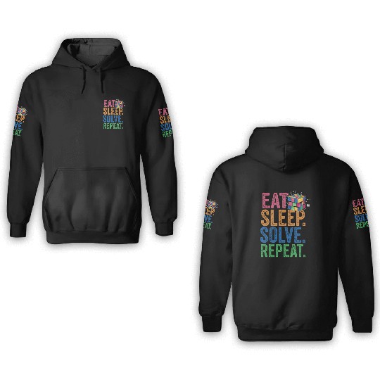 Eat Sleep Solve Repeat Math Speed Cubing Genie 3D Hoodies