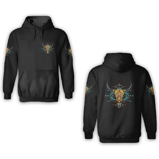 Western Aztec Bull Skull 3D Hoodies