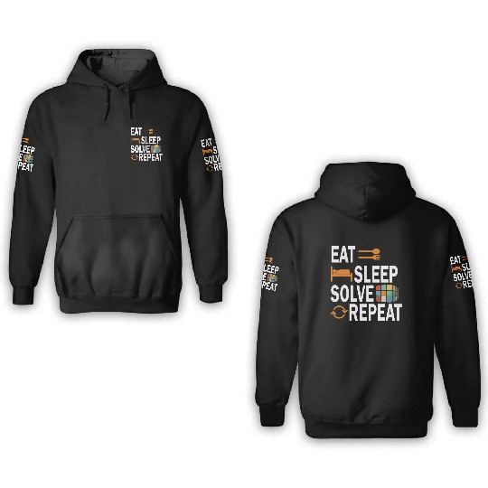 Eat Sleep Solve Repeat Math Speed Cubing Genie 3D Hoodies