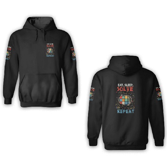 Eat Sleep Solve Repeat Math Speed Cubing Genie 3D Hoodies