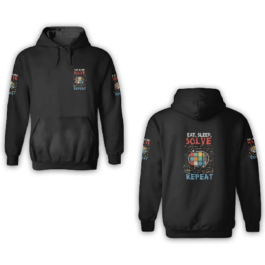 Eat Sleep Solve Repeat Math Speed Cubing Genie 3D Hoodies