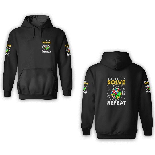 Eat Sleep Solve Repeat Math Speed Cubing Genie 3D Hoodies
