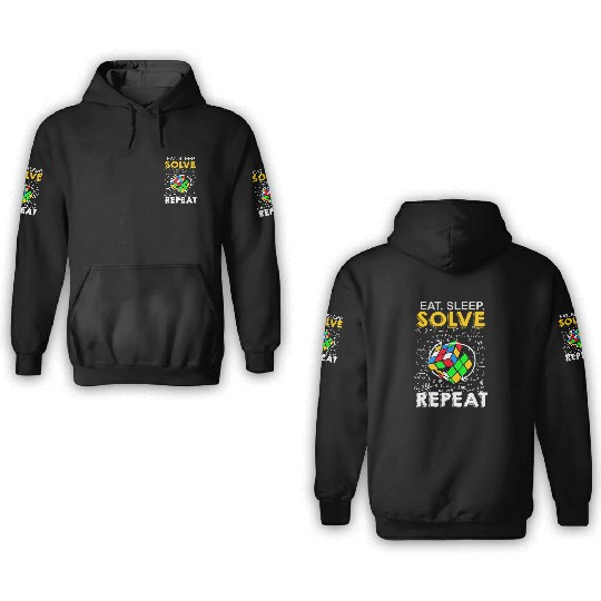 Eat Sleep Solve Repeat Math Speed Cubing Genie 3D Hoodies