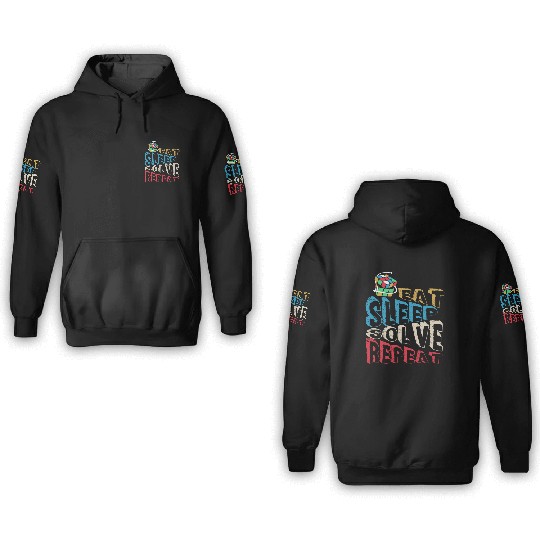 Eat Sleep Solve Repeat Math Speed Cubing Genie 3D Hoodies