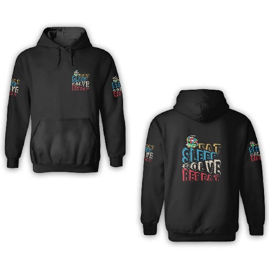 Eat Sleep Solve Repeat Math Speed Cubing Genie 3D Hoodies