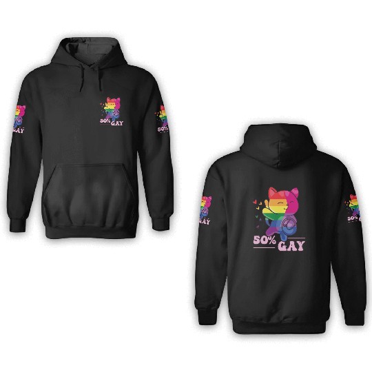 50% Gay Bi Bisexual Pride Kawaii Cat Kawaii 3D Hoodies