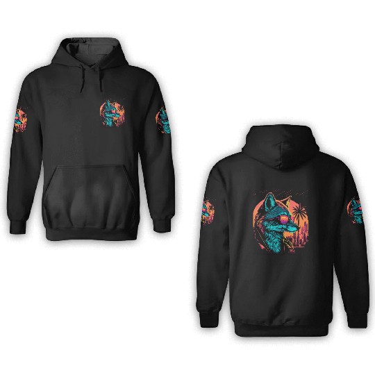 Retro Futuristic Synthwave Fox 3D Hoodies
