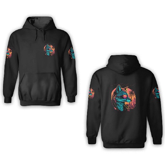 Retro Futuristic Synthwave Fox 3D Hoodies