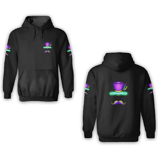 Hat And Mustache For Mardi Gras 3D Hoodies