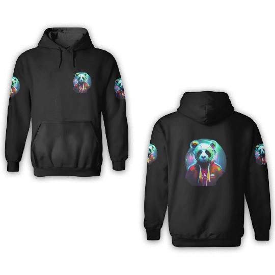Panda in a neon paradise 3D Hoodies