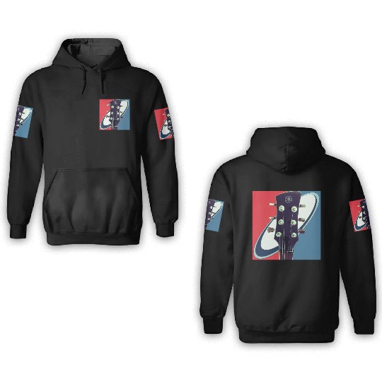 Red White Blue Rock and Roll Themed Guitar 3D Hoodies