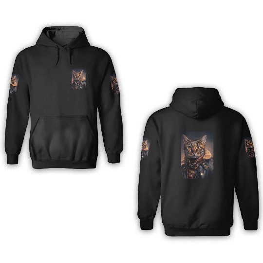 Havana Brown Cat Breed Portrait wears a leather j 3D Hoodies