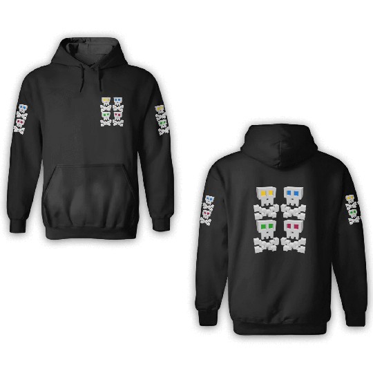 8-bit Pixel Pop Art Style Pirate Flag Skulls 3D Hoodies