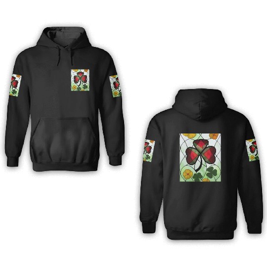 Red plaid Shamrock with Yellow Poppies (AI Art) 3D Hoodies