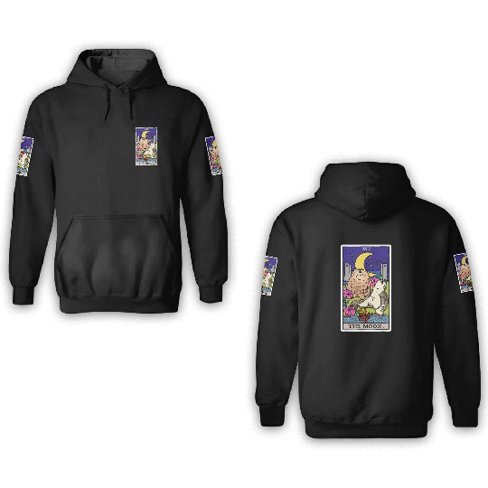 Tarot Card Crescent Moon And Cat Howl at the Moon 3D Hoodies
