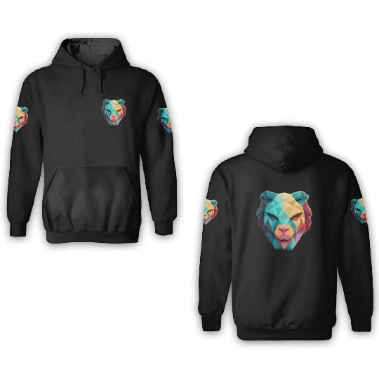 Geometric Lion Polygon Low Poly Lions Face 3D Hoodies