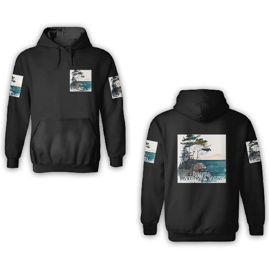 Acadia National Park Watercolor 3D Hoodies