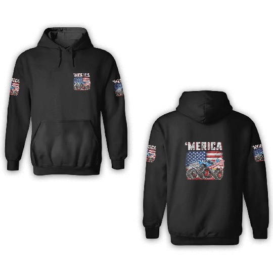 Monster Truck USA Merica Men Boys 4th of July 3D Hoodies