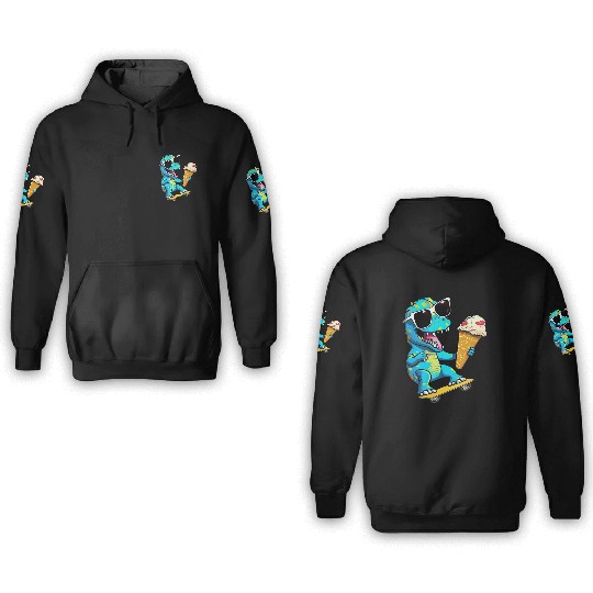 Cute Dinosaur skating skateboard eating ice cream 3D Hoodies