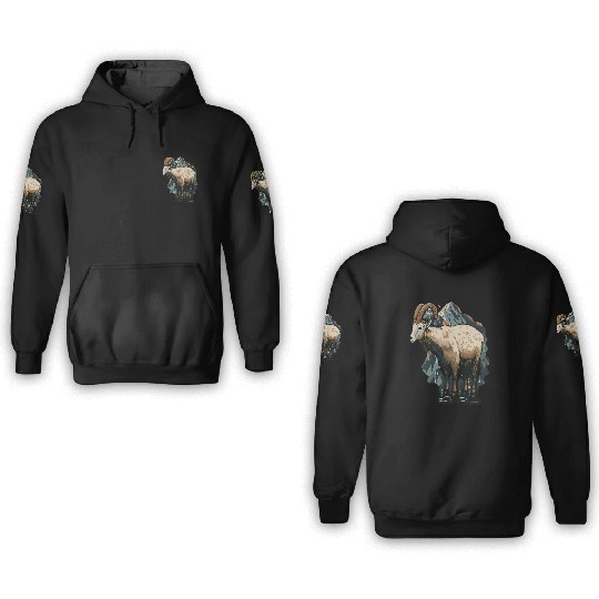 a mountain goat lives in the mountains 3D Hoodies