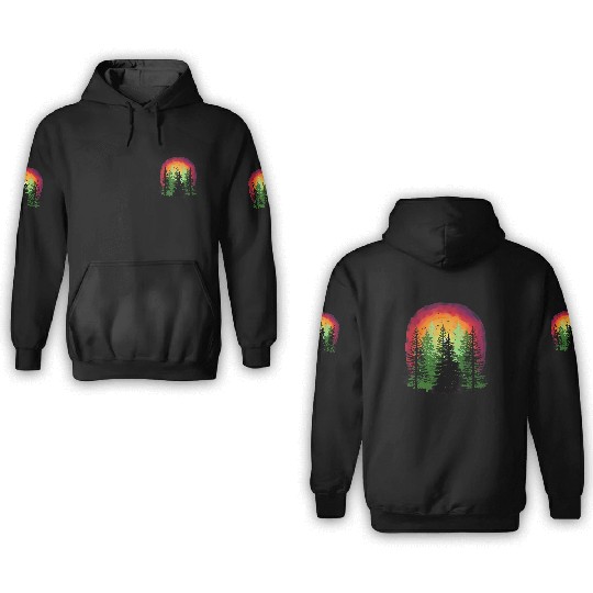 Forest sunrise sunset nature trees 3D Hoodies