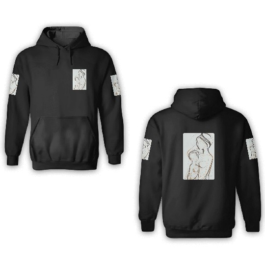 Black, Gold & White Abstract Mother & Daughter 3D Hoodies